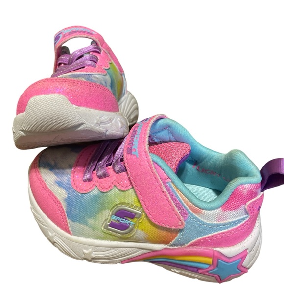 Skechers Pink and Blue Velcro Light Up, Infant Girls Sneakers with Cushion Sole - Picture 1 of 7